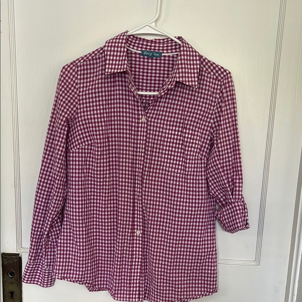 Women’s purple and White Checkered Button-Up Shirt